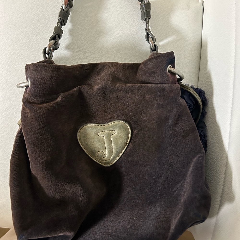 Juicy Couture Brown and Gray Shoulder Bag with Structured Design